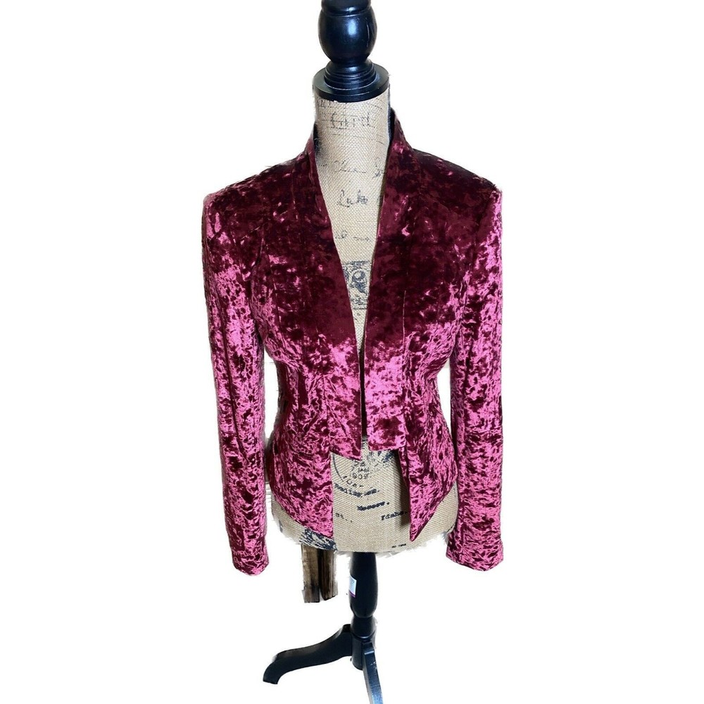 Crashed Velvet Maroon  Blazer Decree Sz M Open Front